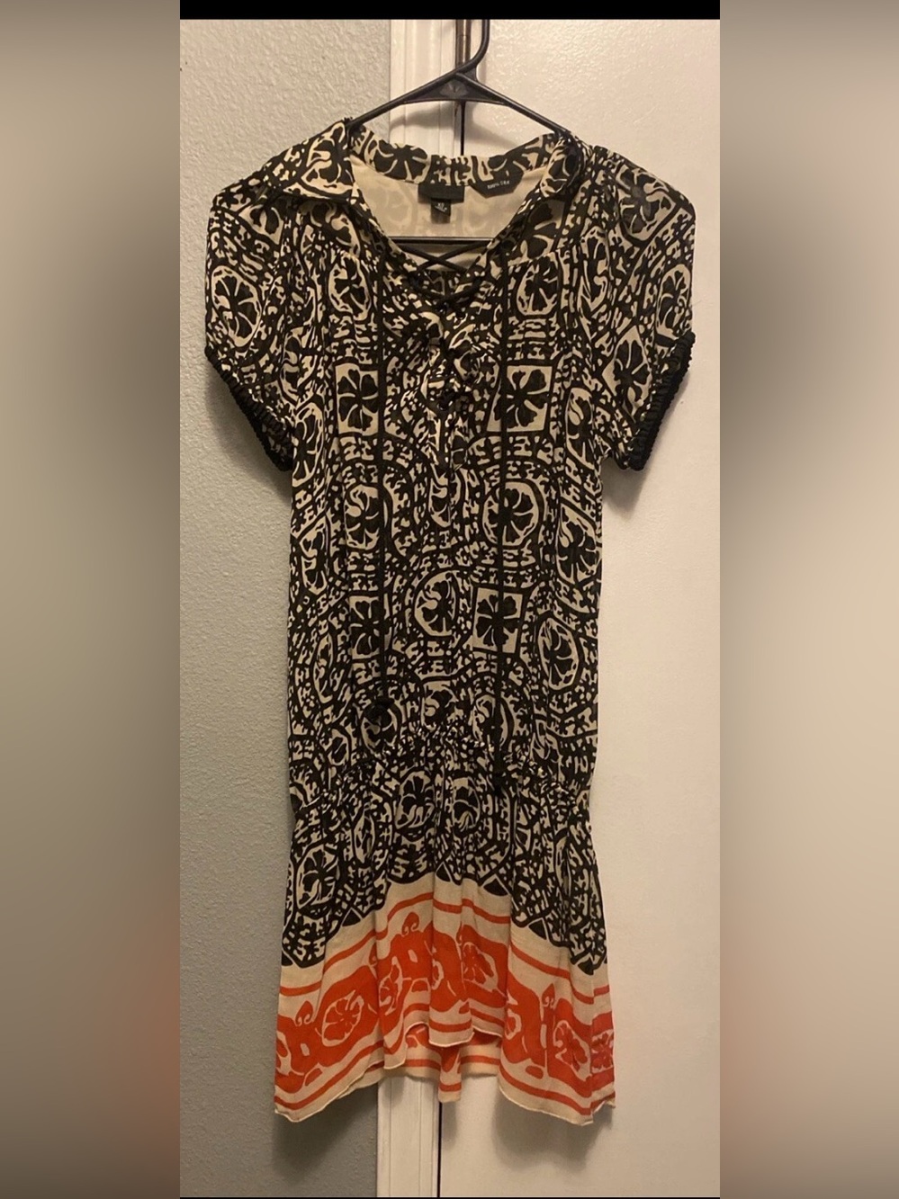 ANNA SUI Anthropologie lace up dress 100% silk XS